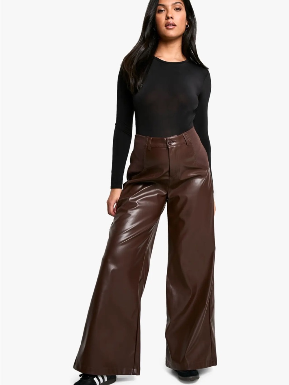 Boohoo Maternity Wide Leg Faux Leather Pants in Dark Brown - NWT